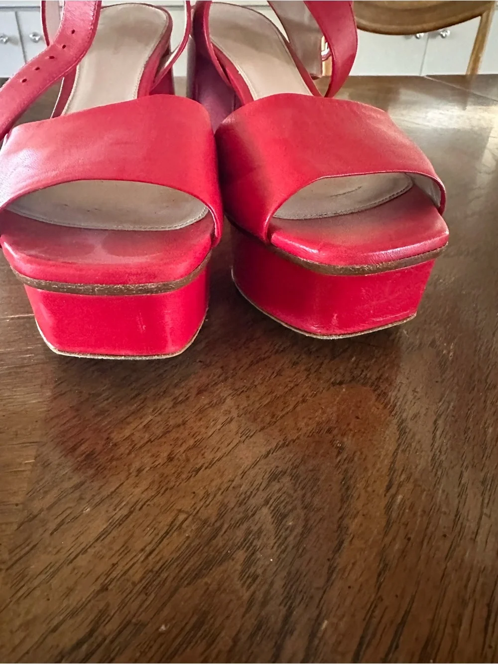 Stuart Weitzman Red Women's Block Heel Sandals with Ankle Buckle Size 9/9.5